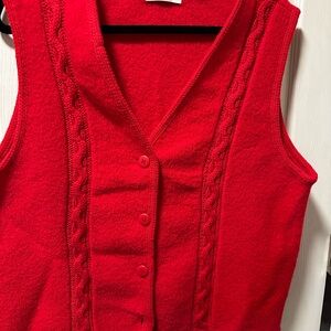 Vintage Wool Red Cable Knit Sweater Vest  - Women’s Size XL - 90’s Style